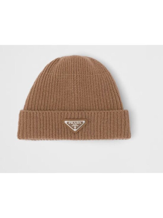 Prada Wool and Cashmere Beanie in camel brown